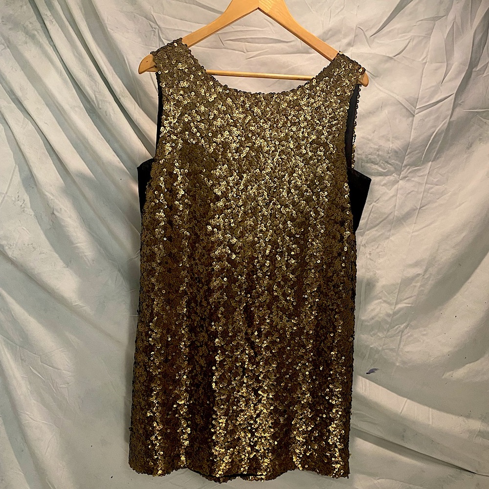 Gold sequin shift dress - Oak & Fort, size L